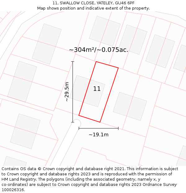 11, SWALLOW CLOSE, YATELEY, GU46 6PF: Plot and title map