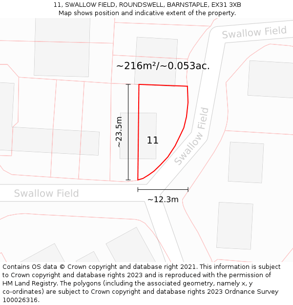 11, SWALLOW FIELD, ROUNDSWELL, BARNSTAPLE, EX31 3XB: Plot and title map