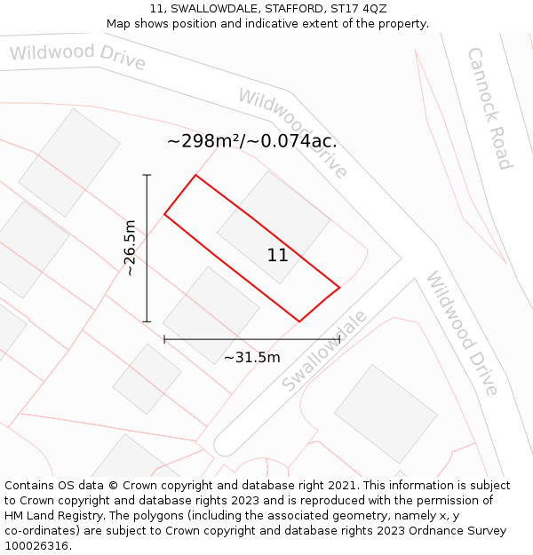 11, SWALLOWDALE, STAFFORD, ST17 4QZ: Plot and title map