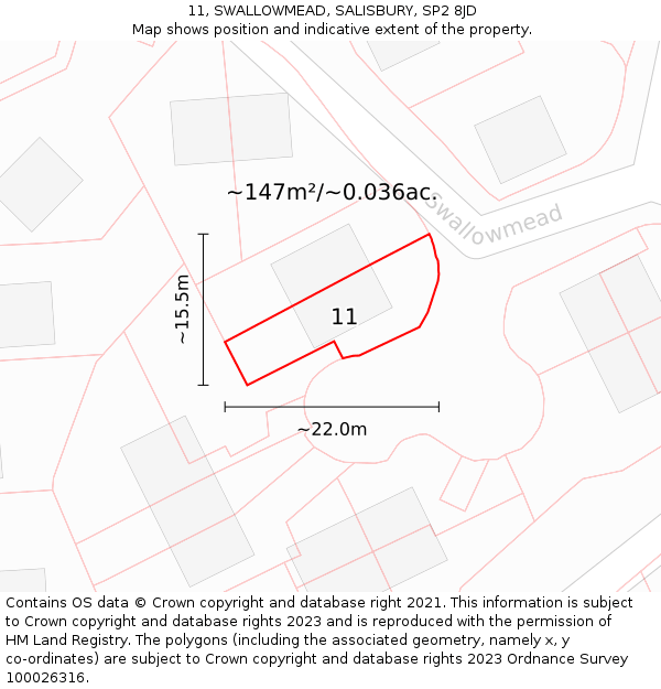 11, SWALLOWMEAD, SALISBURY, SP2 8JD: Plot and title map