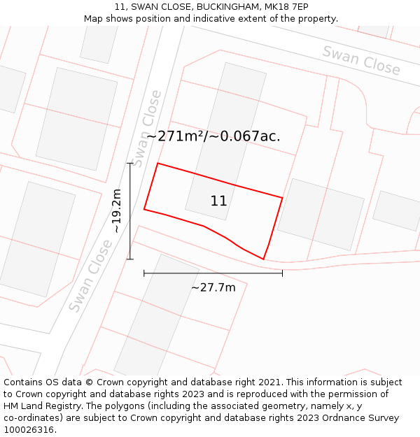 11, SWAN CLOSE, BUCKINGHAM, MK18 7EP: Plot and title map