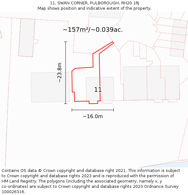 11, SWAN CORNER, PULBOROUGH, RH20 1RJ: Plot and title map