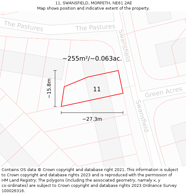 11, SWANSFIELD, MORPETH, NE61 2AE: Plot and title map
