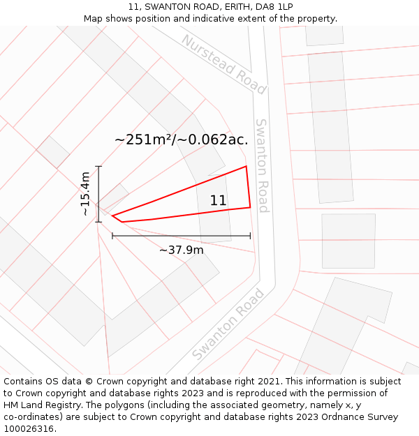 11, SWANTON ROAD, ERITH, DA8 1LP: Plot and title map
