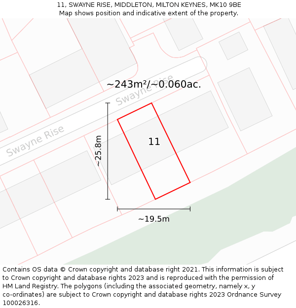 11, SWAYNE RISE, MIDDLETON, MILTON KEYNES, MK10 9BE: Plot and title map