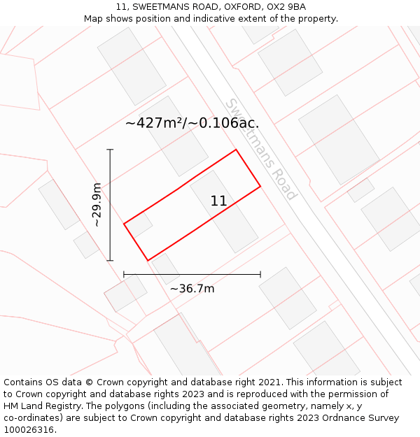 11, SWEETMANS ROAD, OXFORD, OX2 9BA: Plot and title map