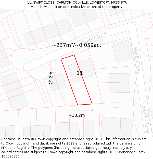 11, SWIFT CLOSE, CARLTON COLVILLE, LOWESTOFT, NR33 8TR: Plot and title map