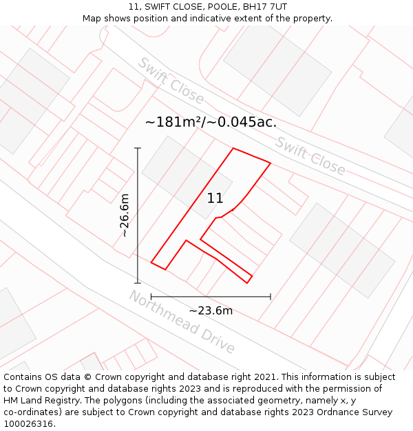 11, SWIFT CLOSE, POOLE, BH17 7UT: Plot and title map