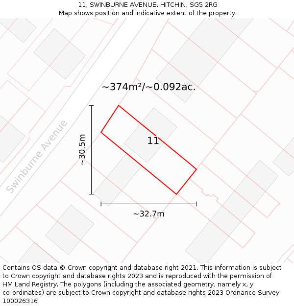 11, SWINBURNE AVENUE, HITCHIN, SG5 2RG: Plot and title map