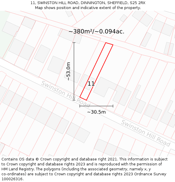 11, SWINSTON HILL ROAD, DINNINGTON, SHEFFIELD, S25 2RX: Plot and title map