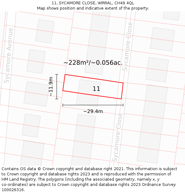 11, SYCAMORE CLOSE, WIRRAL, CH49 4QL: Plot and title map