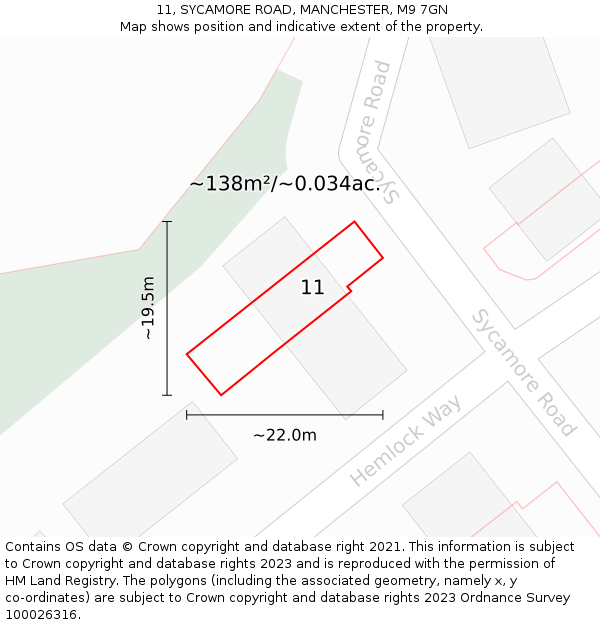 11, SYCAMORE ROAD, MANCHESTER, M9 7GN: Plot and title map