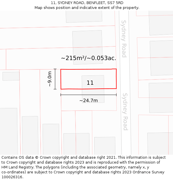 11, SYDNEY ROAD, BENFLEET, SS7 5RD: Plot and title map