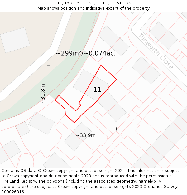 11, TADLEY CLOSE, FLEET, GU51 1DS: Plot and title map