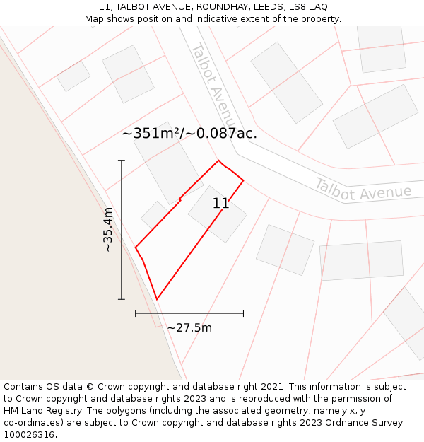 11, TALBOT AVENUE, ROUNDHAY, LEEDS, LS8 1AQ: Plot and title map