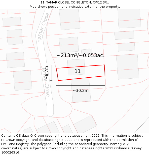 11, TAMAR CLOSE, CONGLETON, CW12 3RU: Plot and title map