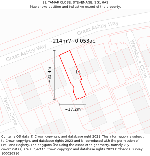 11, TAMAR CLOSE, STEVENAGE, SG1 6AS: Plot and title map