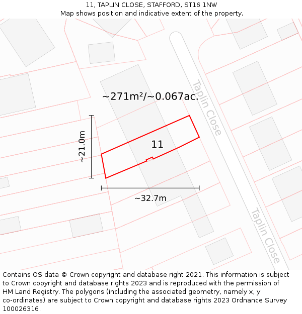 11, TAPLIN CLOSE, STAFFORD, ST16 1NW: Plot and title map
