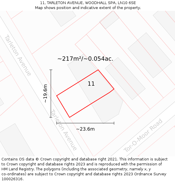 11, TARLETON AVENUE, WOODHALL SPA, LN10 6SE: Plot and title map