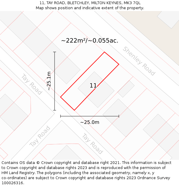 11, TAY ROAD, BLETCHLEY, MILTON KEYNES, MK3 7QL: Plot and title map