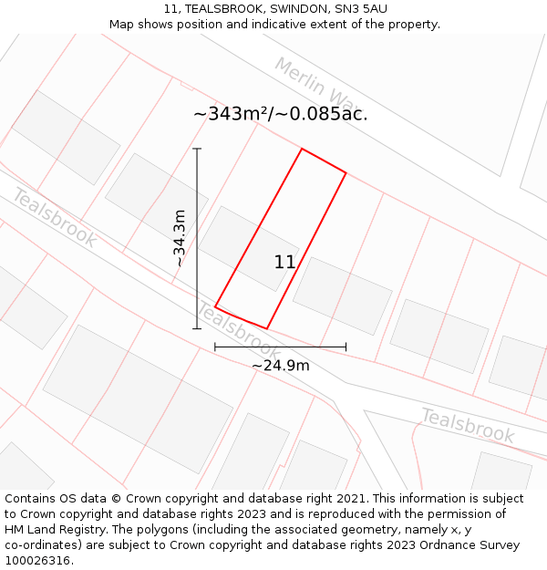 11, TEALSBROOK, SWINDON, SN3 5AU: Plot and title map