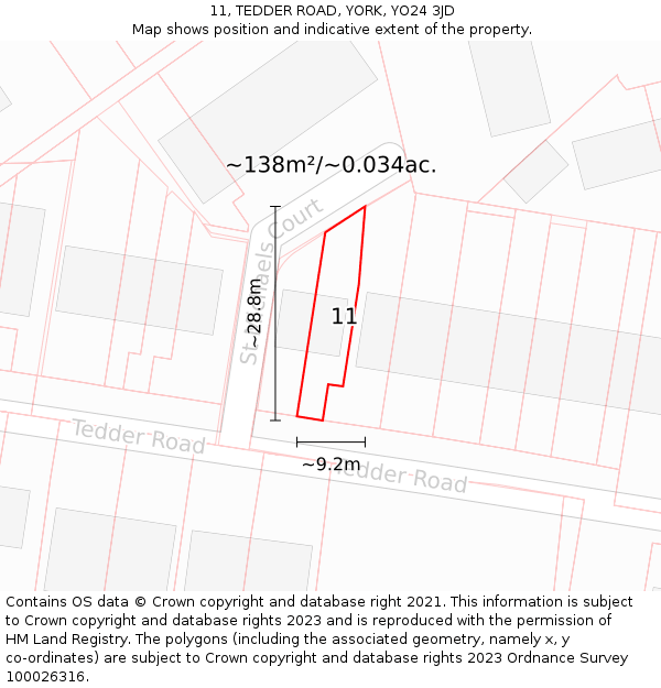 11, TEDDER ROAD, YORK, YO24 3JD: Plot and title map