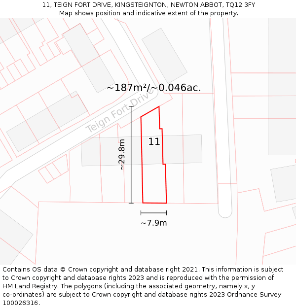 11, TEIGN FORT DRIVE, KINGSTEIGNTON, NEWTON ABBOT, TQ12 3FY: Plot and title map