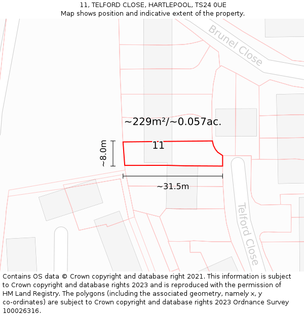 11, TELFORD CLOSE, HARTLEPOOL, TS24 0UE: Plot and title map