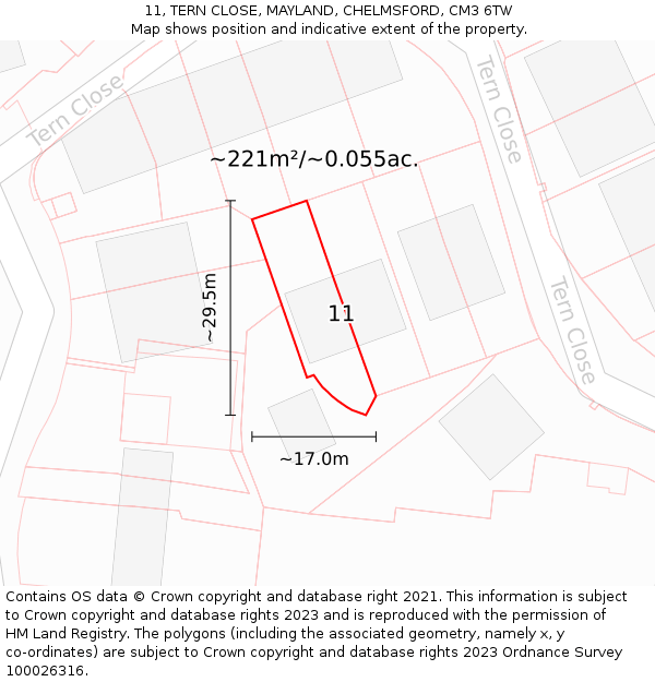 11, TERN CLOSE, MAYLAND, CHELMSFORD, CM3 6TW: Plot and title map