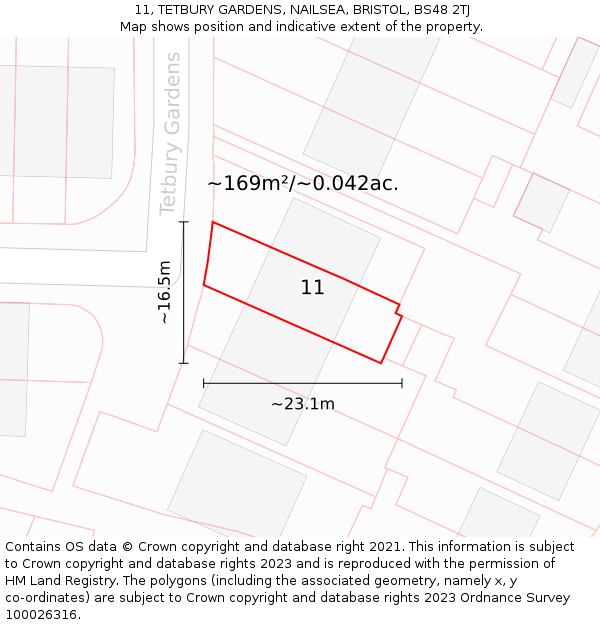 11, TETBURY GARDENS, NAILSEA, BRISTOL, BS48 2TJ: Plot and title map