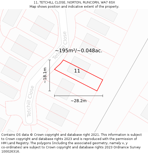 11, TETCHILL CLOSE, NORTON, RUNCORN, WA7 6SX: Plot and title map