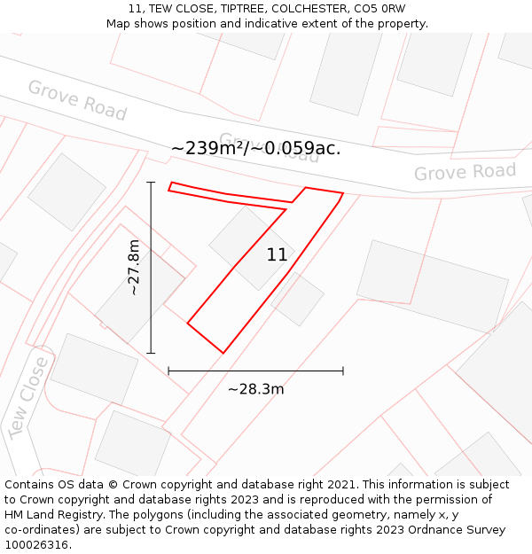 11, TEW CLOSE, TIPTREE, COLCHESTER, CO5 0RW: Plot and title map