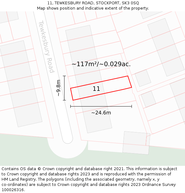 11, TEWKESBURY ROAD, STOCKPORT, SK3 0SQ: Plot and title map