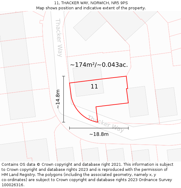 11, THACKER WAY, NORWICH, NR5 9PS: Plot and title map