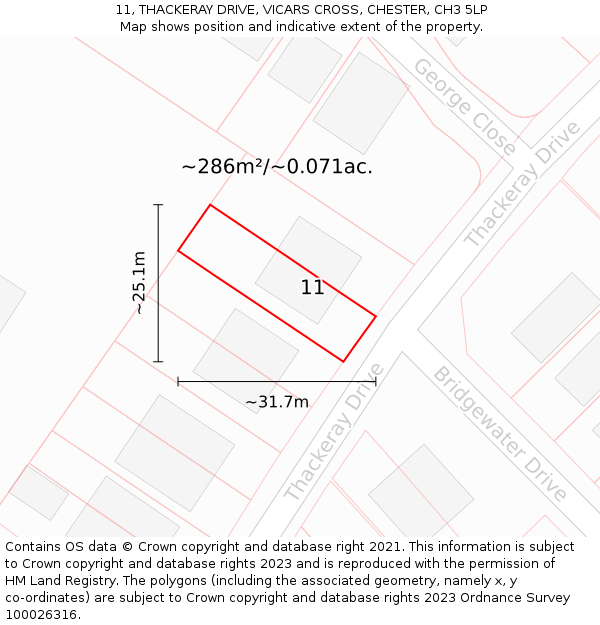 11, THACKERAY DRIVE, VICARS CROSS, CHESTER, CH3 5LP: Plot and title map