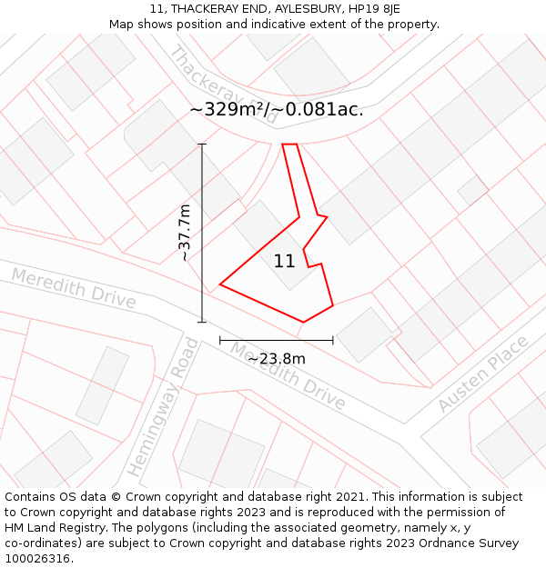 11, THACKERAY END, AYLESBURY, HP19 8JE: Plot and title map