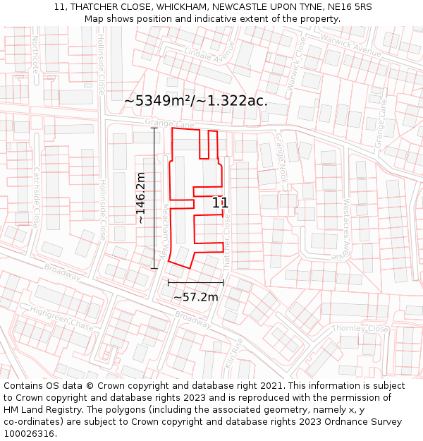 11, THATCHER CLOSE, WHICKHAM, NEWCASTLE UPON TYNE, NE16 5RS: Plot and title map