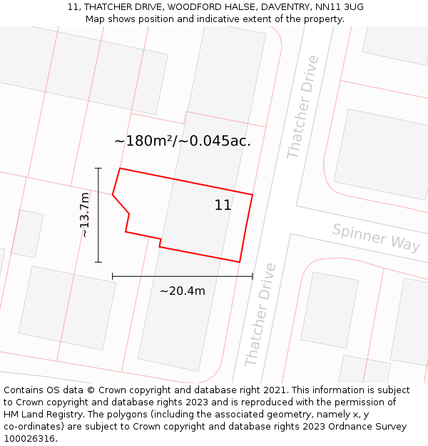 11, THATCHER DRIVE, WOODFORD HALSE, DAVENTRY, NN11 3UG: Plot and title map