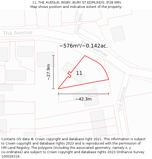11, THE AVENUE, RISBY, BURY ST EDMUNDS, IP28 6RN: Plot and title map