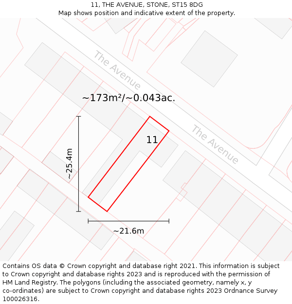 11, THE AVENUE, STONE, ST15 8DG: Plot and title map