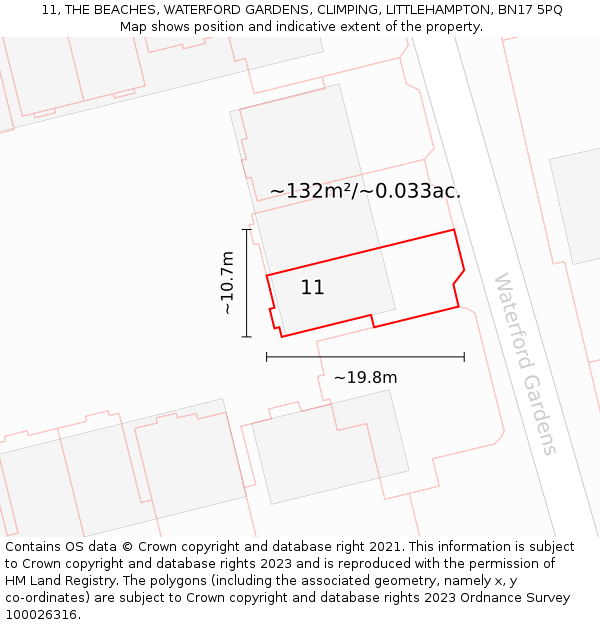 11, THE BEACHES, WATERFORD GARDENS, CLIMPING, LITTLEHAMPTON, BN17 5PQ: Plot and title map