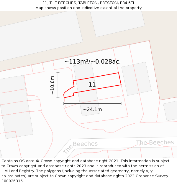 11, THE BEECHES, TARLETON, PRESTON, PR4 6EL: Plot and title map