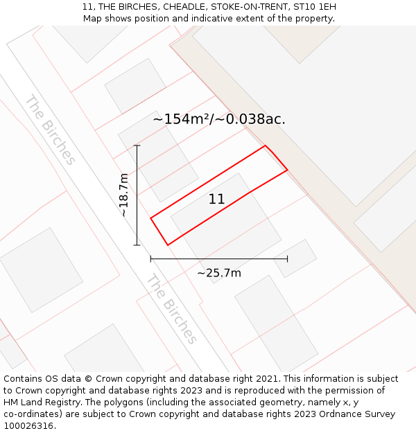11, THE BIRCHES, CHEADLE, STOKE-ON-TRENT, ST10 1EH: Plot and title map