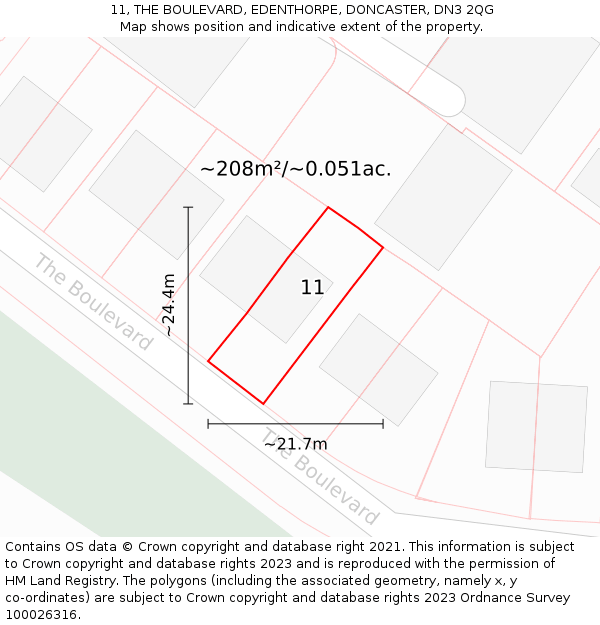 11, THE BOULEVARD, EDENTHORPE, DONCASTER, DN3 2QG: Plot and title map