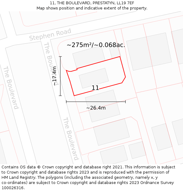 11, THE BOULEVARD, PRESTATYN, LL19 7EF: Plot and title map