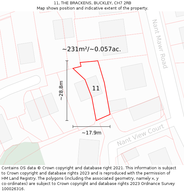 11, THE BRACKENS, BUCKLEY, CH7 2RB: Plot and title map