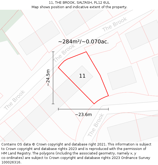 11, THE BROOK, SALTASH, PL12 6UL: Plot and title map