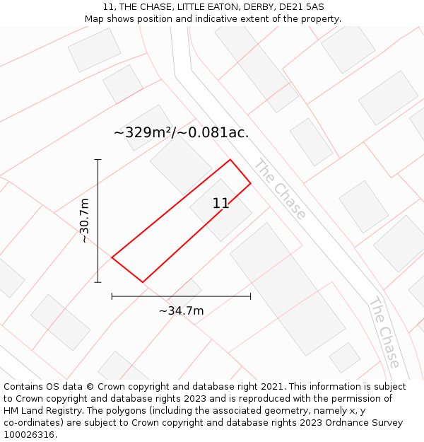 11, THE CHASE, LITTLE EATON, DERBY, DE21 5AS: Plot and title map