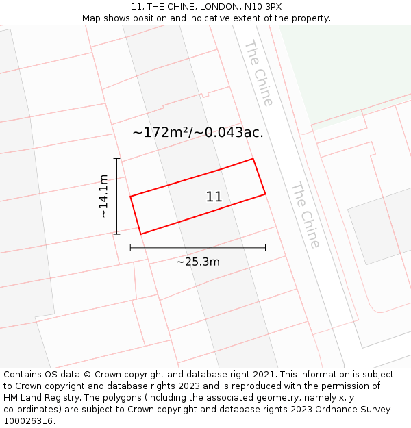11, THE CHINE, LONDON, N10 3PX: Plot and title map