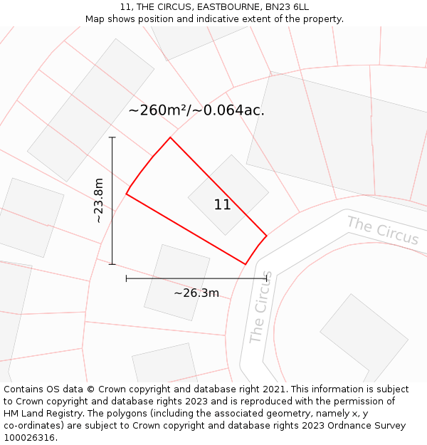 11, THE CIRCUS, EASTBOURNE, BN23 6LL: Plot and title map